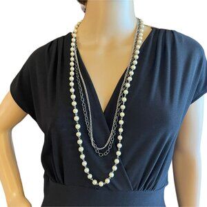Vintage Inspired Long Pearl and Chain Necklace Elegant Layered Design 34" Length